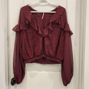 FreePeople V-neck Long Sleeves Red Blouse